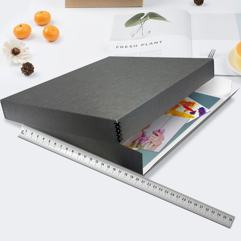 Lineco Museum Archival Storage Box, 20.75x24.75x3 in. Drop Front Design. Acid-Free with Metal Edge. Organize Photos, Pictures, Prints, Documents, Crafts, DIY. Gray, 1 Pack - Image 3